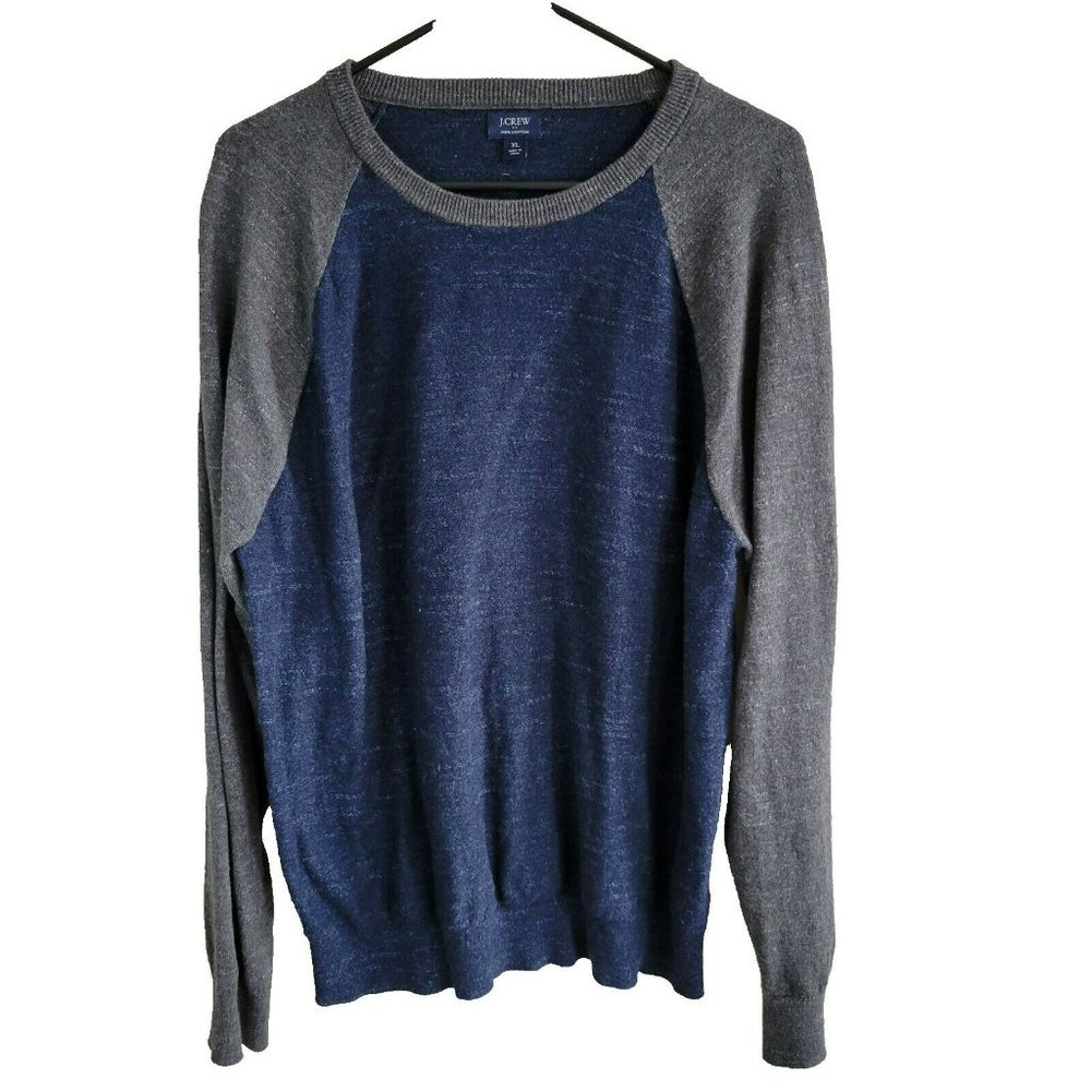 J Crew Pullover Cotton Sweater Men's Size XL Baseball Blue / Gray Crew Neck